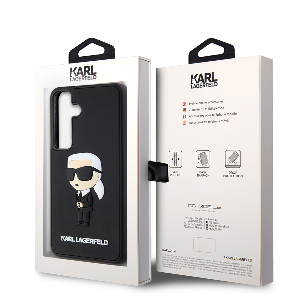 Cover til Samsung Galaxy S24 S921, Karl Lagerfeld, 3D Rubber Ikonik Karl, Sort