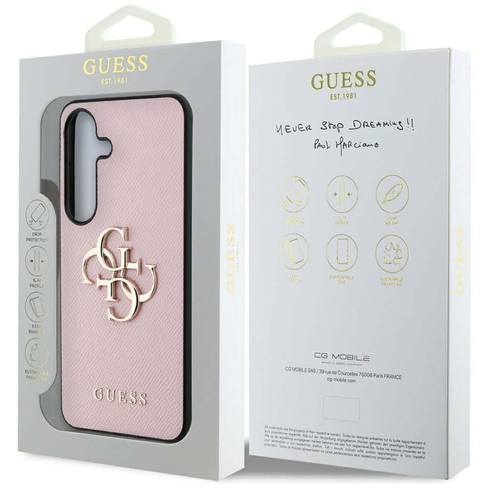 Etui til Samsung Galaxy S25+ S936, Guess, 4G Grained Big and Classic Logo, Pink