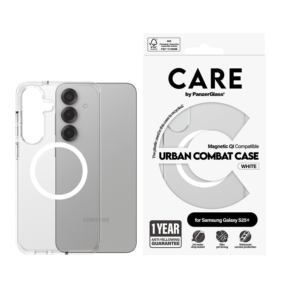 Etui til Samsung Galaxy S25+ S936, PanzerGlass, Care Urban Combat, Transparent Hvid