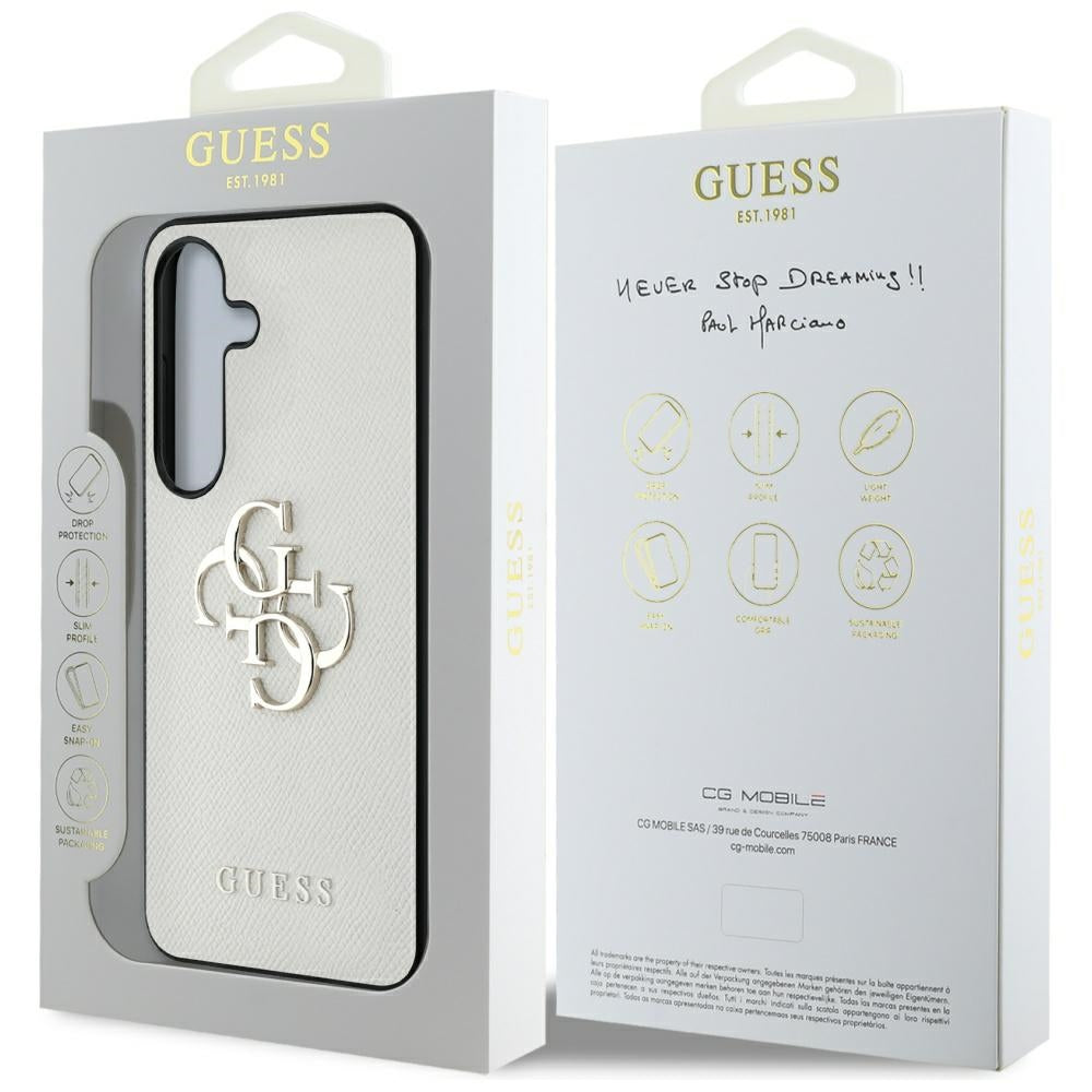 Etui til Samsung Galaxy S25 S931, Guess, 4G Grained Big and Classic Logo, Beige
