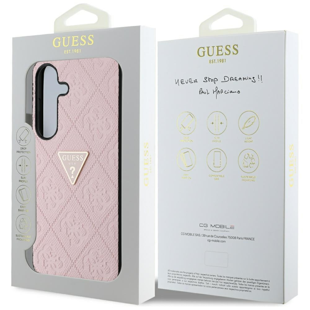Etui til Samsung Galaxy S25 S931, Guess, Grained Hot Stamp 4G Triangle, Pink