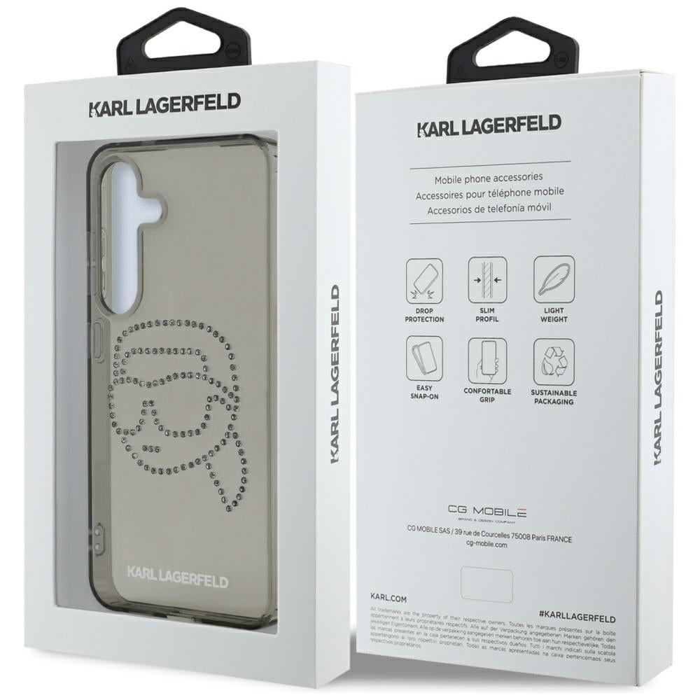 Etui til Samsung Galaxy S25 S931, Karl Lagerfeld, IML Rhinestones Karl's Head, Sort
