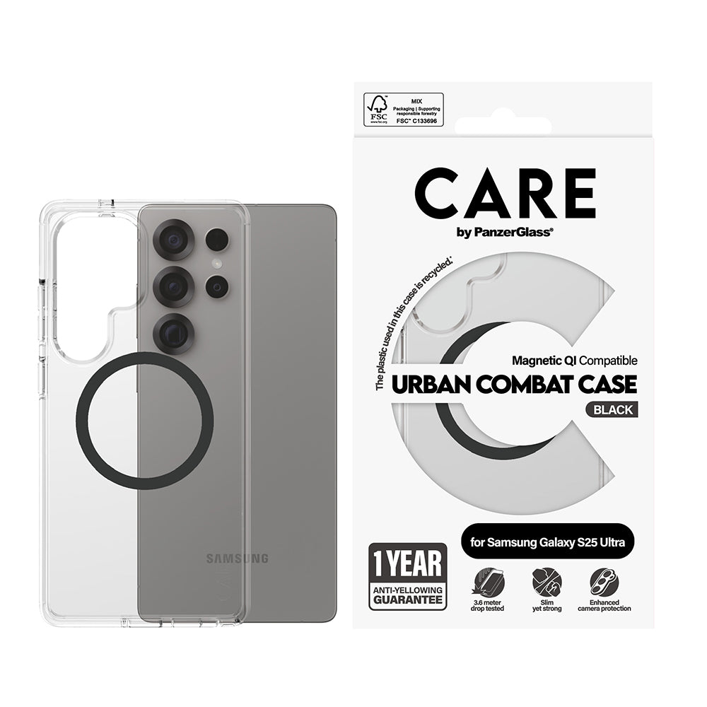 Etui til Samsung Galaxy S25 Ultra S938, PanzerGlass, Care Urban Combat, Sort Transparent