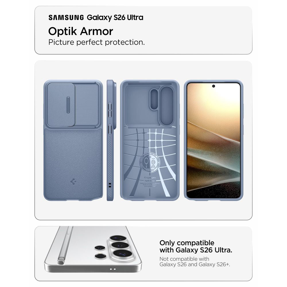 Etui til Samsung Galaxy S26 Ultra S948, Spigen, Optik Armor, Blå ACS11226