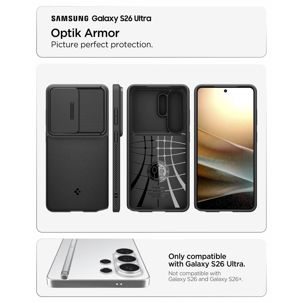 Etui til Samsung Galaxy S26 Ultra S948, Spigen, Optik Armor, Sort ACS10687