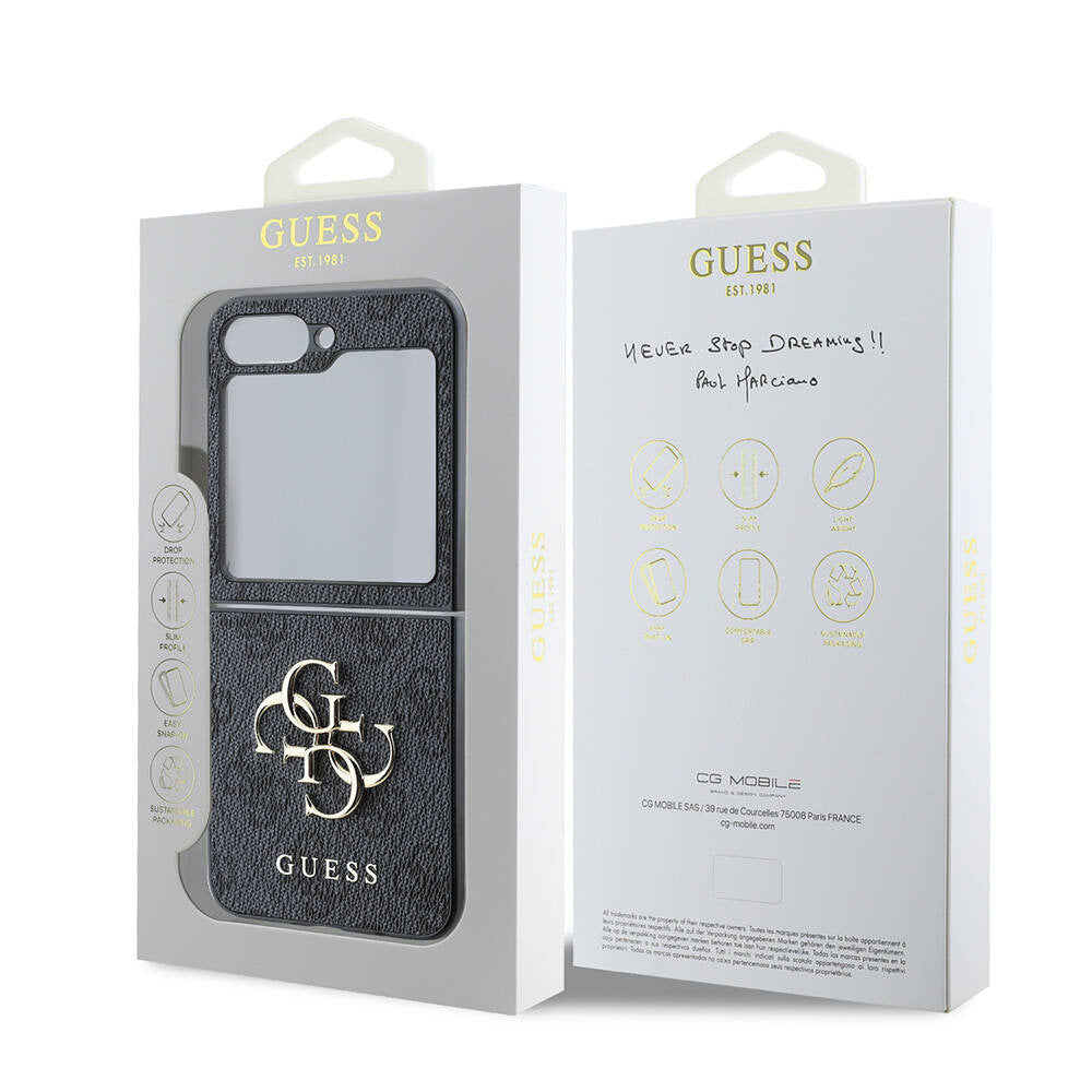 Etui til Samsung Galaxy Z Flip7 FE F761 / Z Flip6 F741, Guess, 4G Metal Logo, Sort