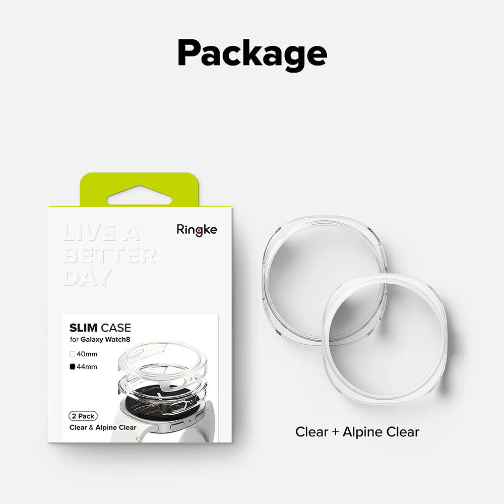 Ringke Slim cover til Samsung Galaxy Watch8 44mm, sæt med 2 stk., gennemsigtig