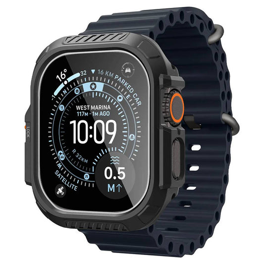 Spigen Lock Fit-cover med skærmbeskytter til Apple Watch Ultra-serien, sort ACS12054