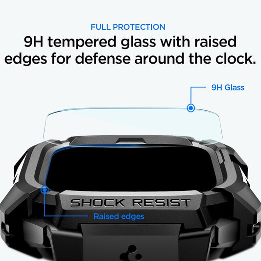 Spigen Rugged Armor Pro-etui med skærmbeskytter til Apple Watch Ultra-serien, sort ACS12053