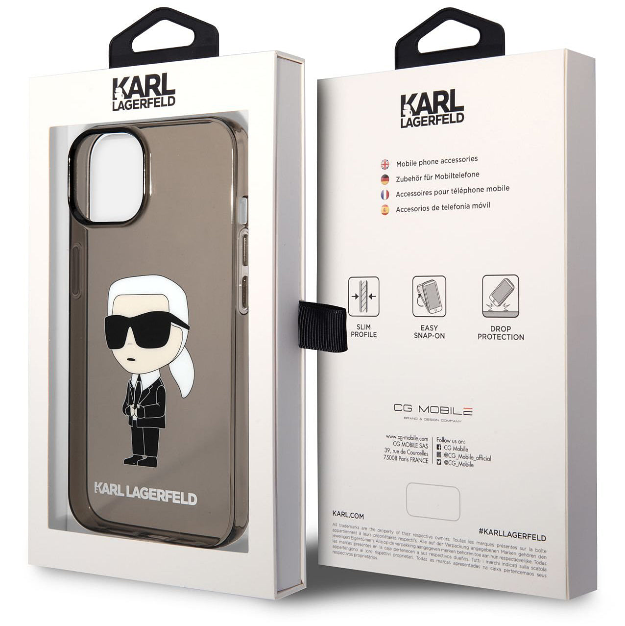 TPU-etui Karl Lagerfeld IML til Apple iPhone 14 Plus, Ikonik NFT, Gennemsigtig Sort KLHCP14MHNIKTCK