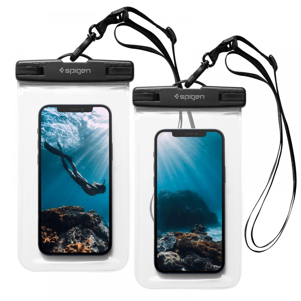 Universal Vandtæt Telefoncover til Telefoner max. 3.5inch - 7inch, Spigen, A601, Sæt med 2 stykker, Gennemsigtig AMP03098