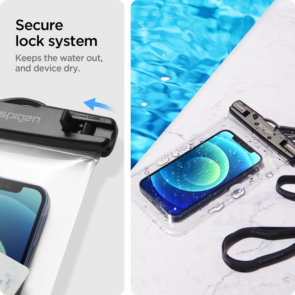 Universal Vandtæt Telefoncover til Telefoner max. 3.5inch - 7inch, Spigen, A601, Sæt med 2 stykker, Gennemsigtig AMP03098