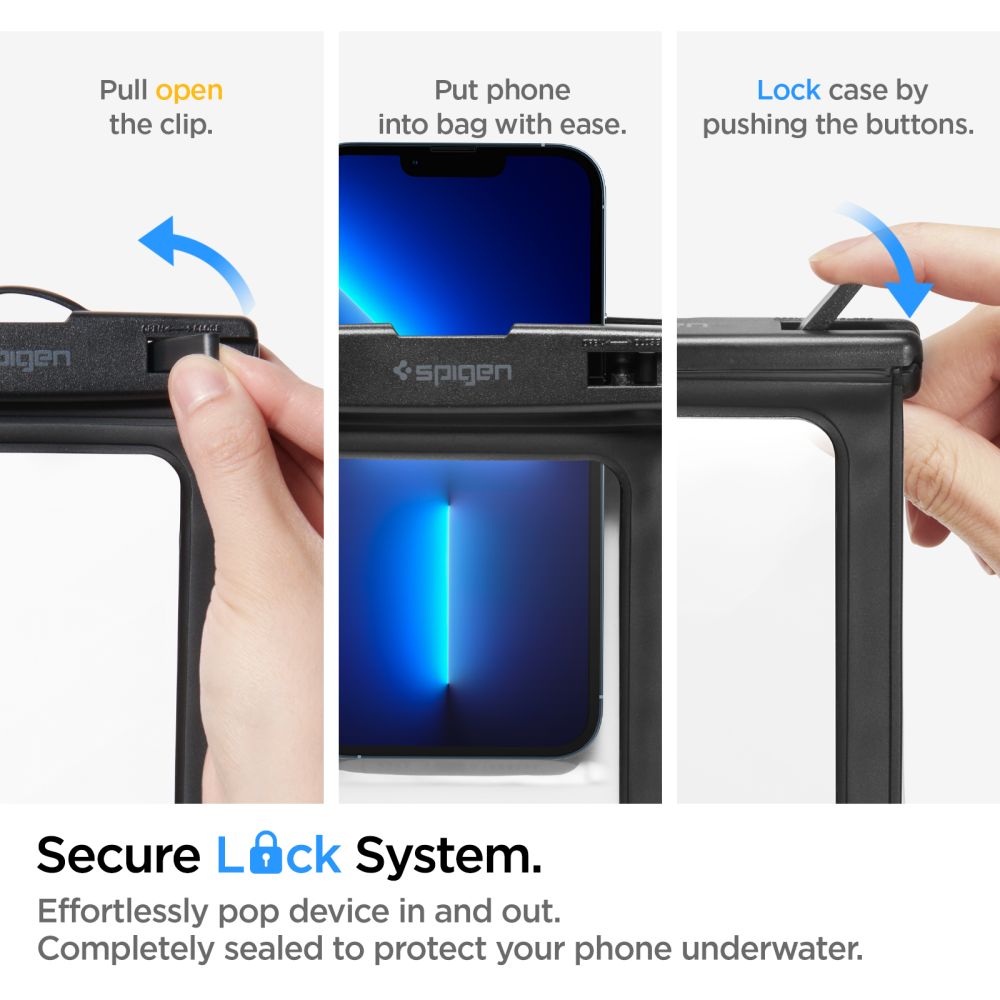 Universal Vandtæt Telefoncover max. 3.5inch - 7inch, Spigen, A601, Sæt med 2 stykker, Sort AMP04523