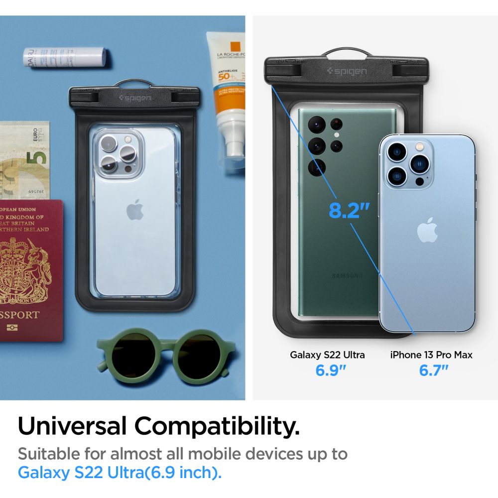 Universal Vandtæt Telefoncover max. 3.5inch - 7inch, Spigen, A601, Sæt med 2 stykker, Sort AMP04523