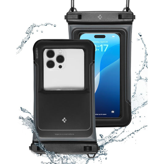 Universal Vandtæt Telefoncover til max. 6.9 tommer, Spigen, A611P, Sæt med 2 stykker, Mat Sort ACS09348