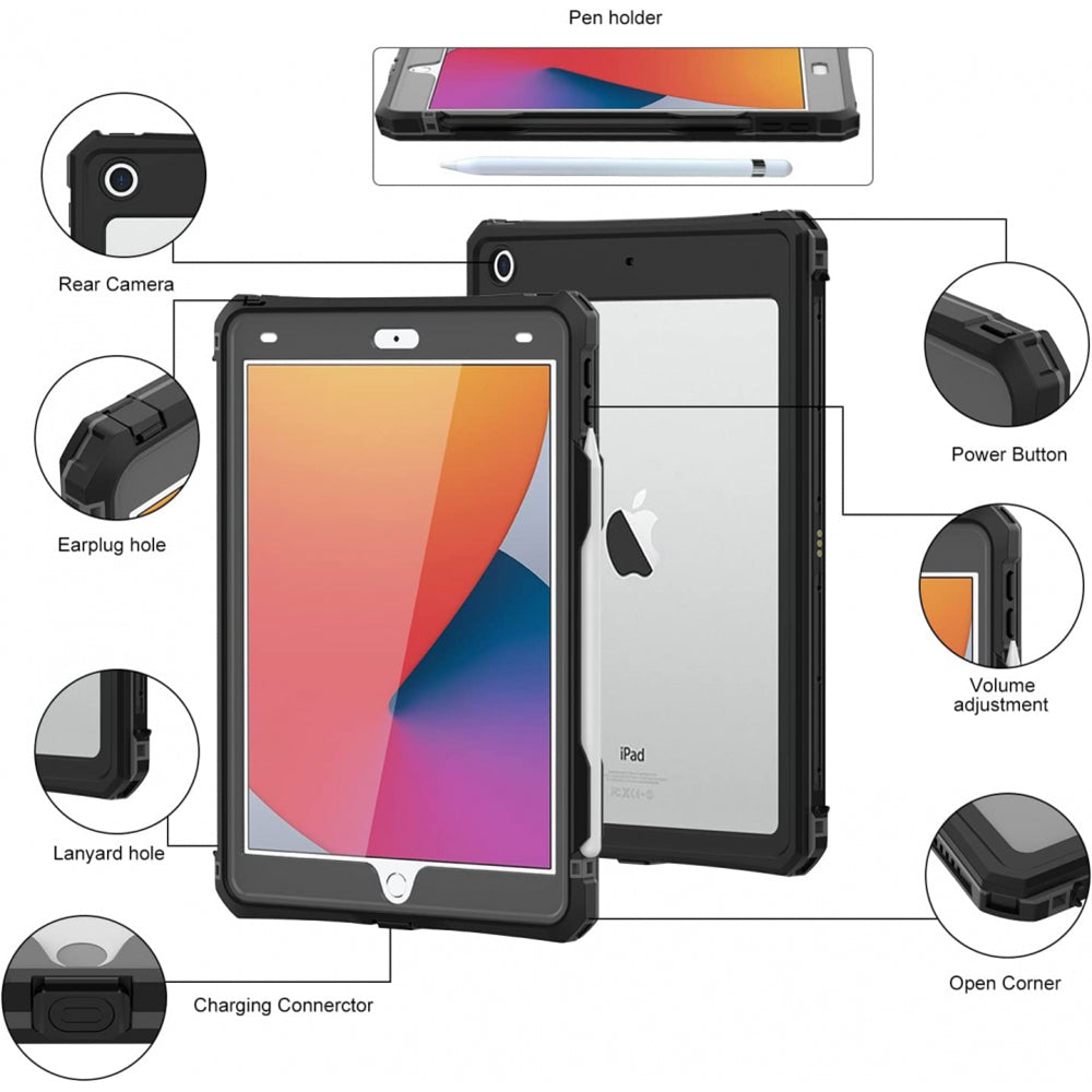 Waterproof-etui til Apple iPad 10.2 (2021) / 10.2 (2020) / 10.2 (2019), ShellBox, Sort