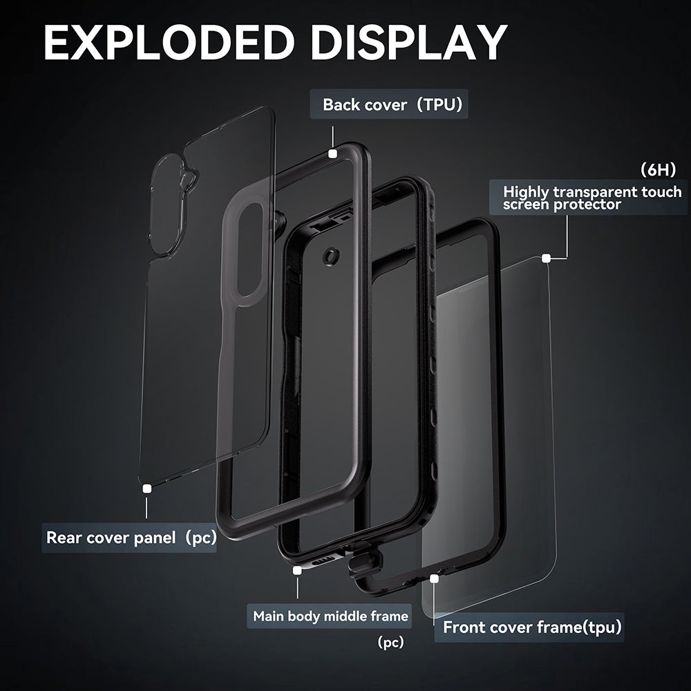 Vandtæt cover til Samsung Galaxy A16 5G A166 / A16 4G A165, ShellBox, Sort