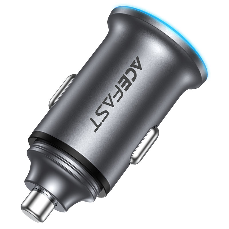Biloplader Acefast B15, 65W, 3.25A, 1 X USB-A - 1 x USB-C, Grå