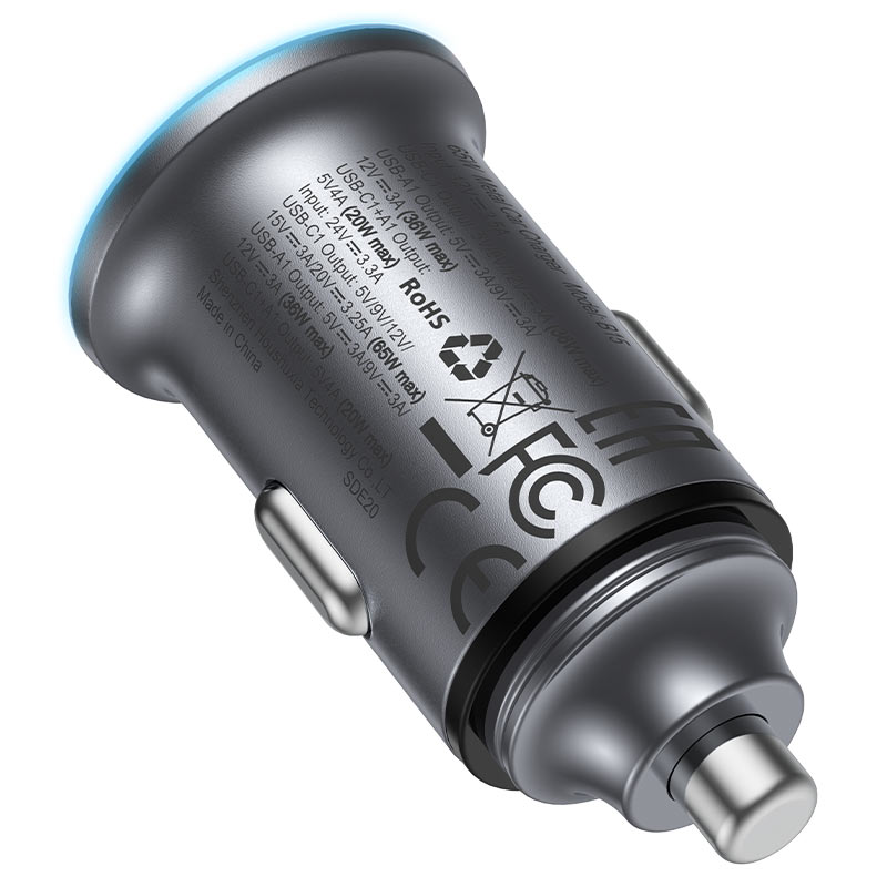 Biloplader Acefast B15, 65W, 3.25A, 1 X USB-A - 1 x USB-C, Grå