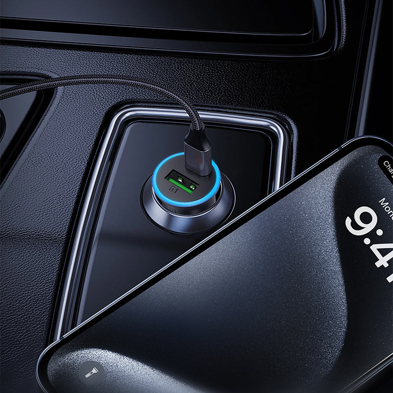 Biloplader Acefast B15, 65W, 3.25A, 1 X USB-A - 1 x USB-C, Grå