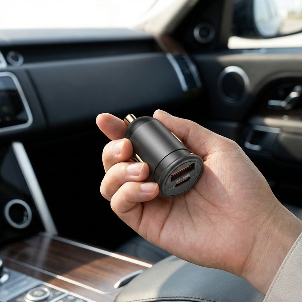 Blueo Biloplader, 35W, 3A, 1 x USB-A - 1 x USB-C, Grå