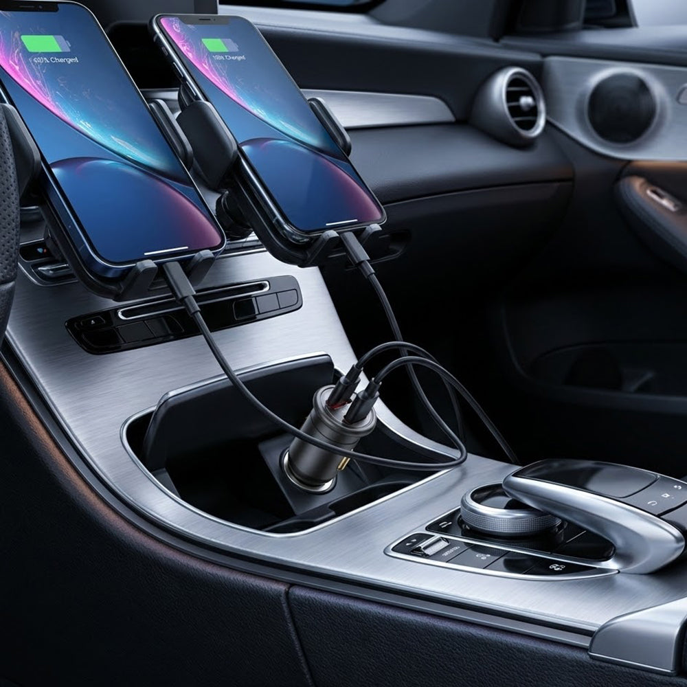 Blueo Biloplader, 35W, 3A, 1 x USB-A - 1 x USB-C, Grå