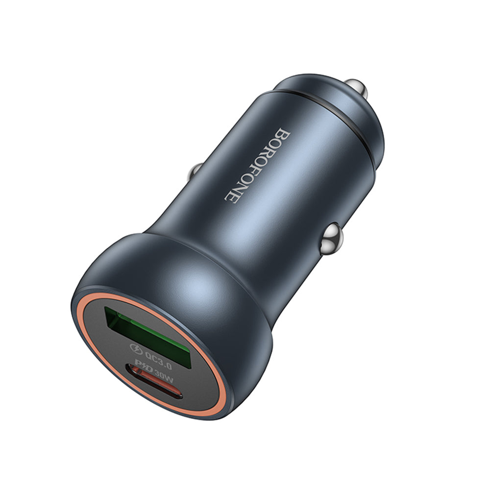 Biloplader Borofone BZ32A Fresh, 30W, 3A, 1 x USB-A - 1 x USB-C, Grå