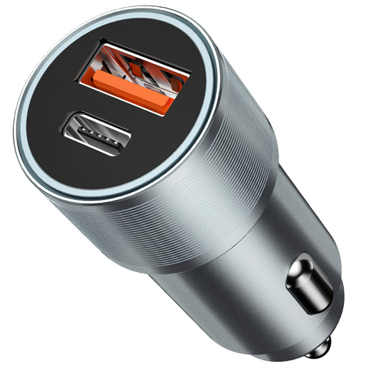 Biloplader BWOO BO-CC73, 38W, 3A, 1 x USB-A - 1 x USB-C, Sølv