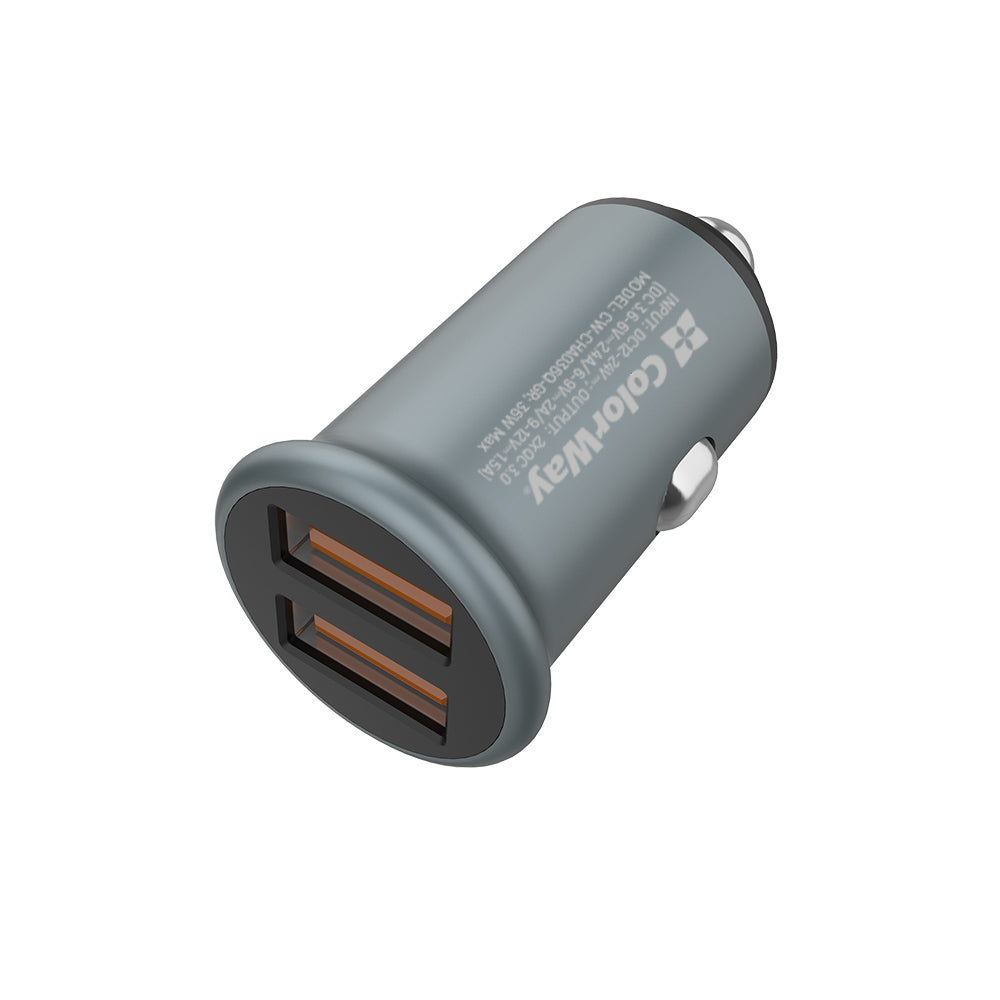 Biloplader ColorWay, 36W, 3A, 2 x USB-A, Grå