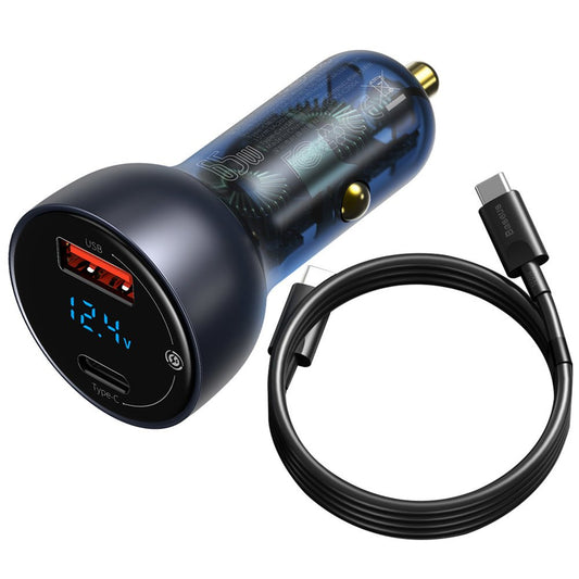 Billadere med USB-C-kabel Baseus Digital Display, 65W, 5A, 1 x USB-A - 1 x USB-C, sort TZCCKX-0G
