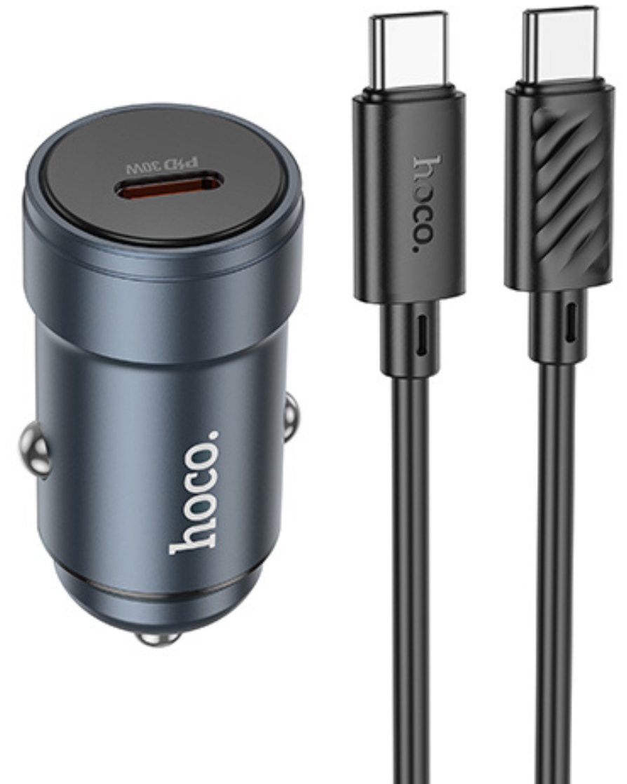 Biloplader med USB-C-kabel HOCO Z57, 30W, 3A, 1 x USB-C, Grå