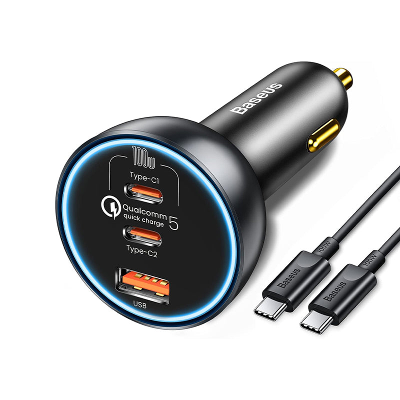 Biloplader med USB-C-kabel Baseus Qualcomm, 160W, 3A, 1 x USB-A - 2 x USB-C, grå TZCCZZM-0G