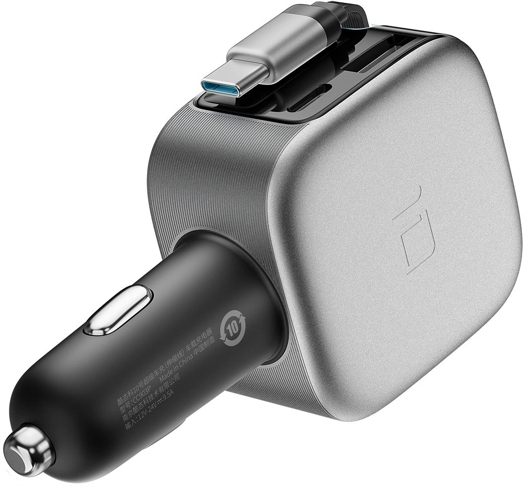 Biloplader med USB-C-kabel Cuktech CC903P Display, 100W, 5A, 1 x USB-A - 1 x USB-C, Grå