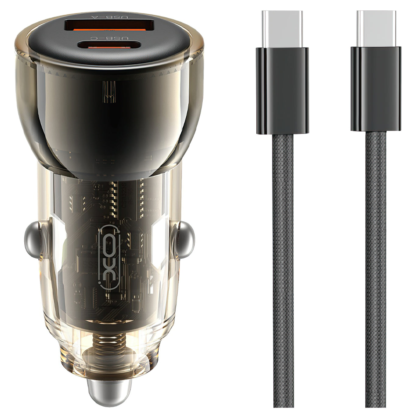 Biloplader med USB-C kabel XO Design CC60, 60W, 3A, 1 x USB-A - 1 x USB-C, Sort