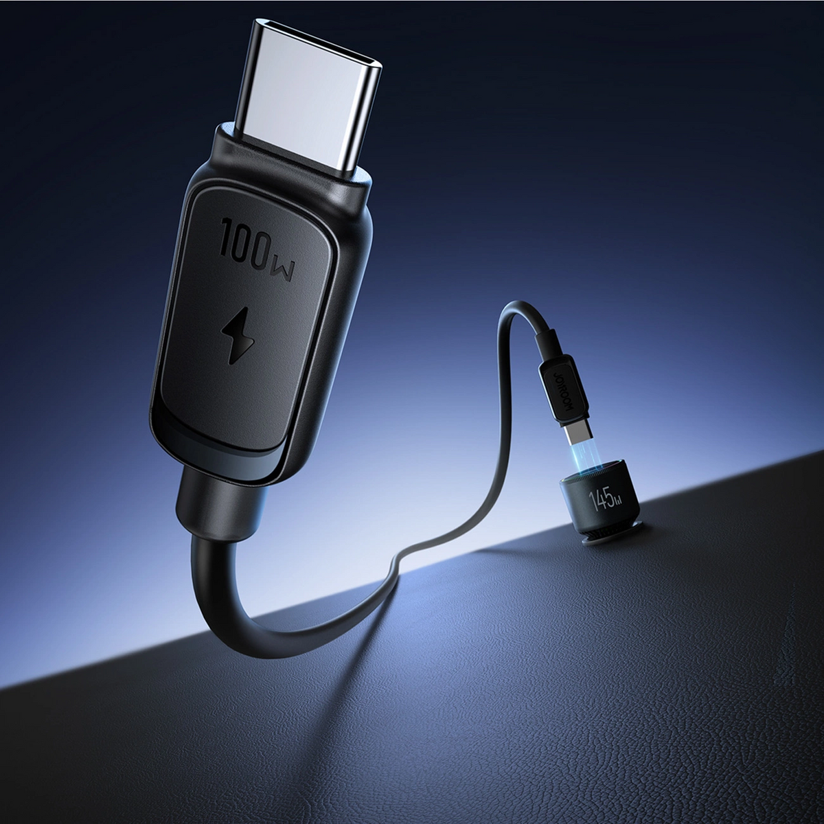 Biloplader med USB-C kabel Joyroom JR-CCN07, 145W, 5A, 1 x USB-A - 2 x USB-C, Grå