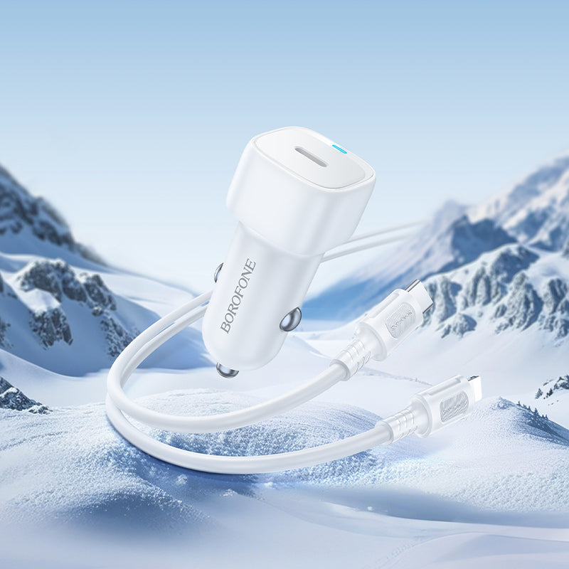 Biloplader med Lightning-kabel Borofone BZ34B Cloud, 20W, 3A, 1 x USB-A - 1 x USB-C, Hvid