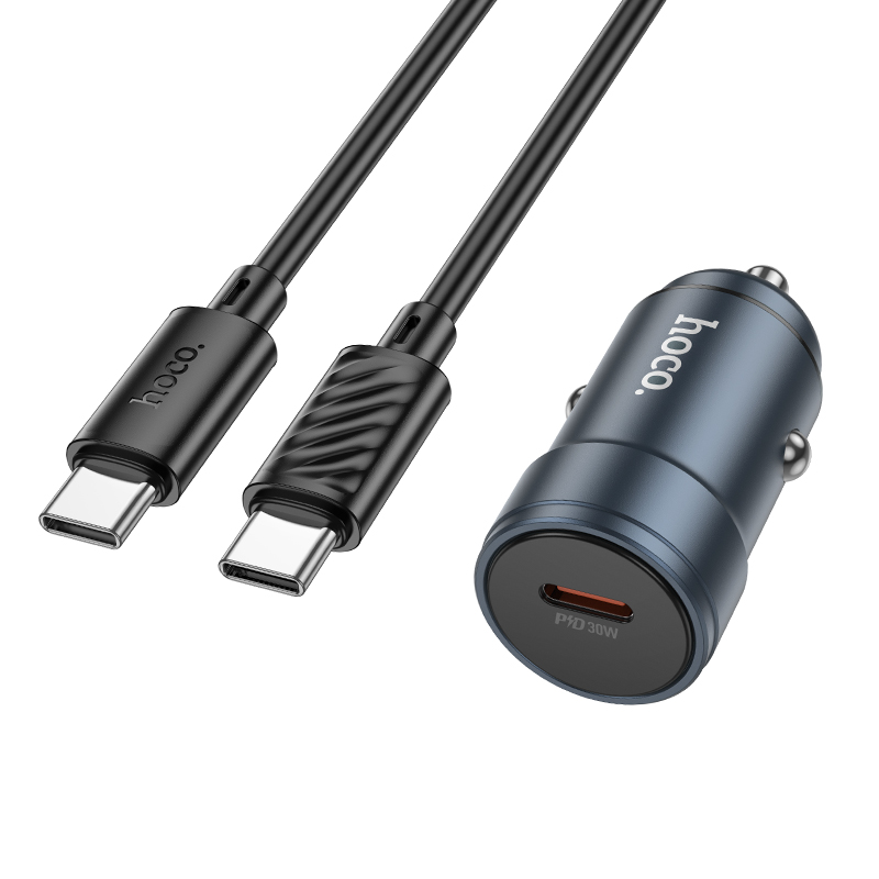 Biloplader med USB-C-kabel HOCO Z57, 30W, 3A, 1 x USB-C, Grå