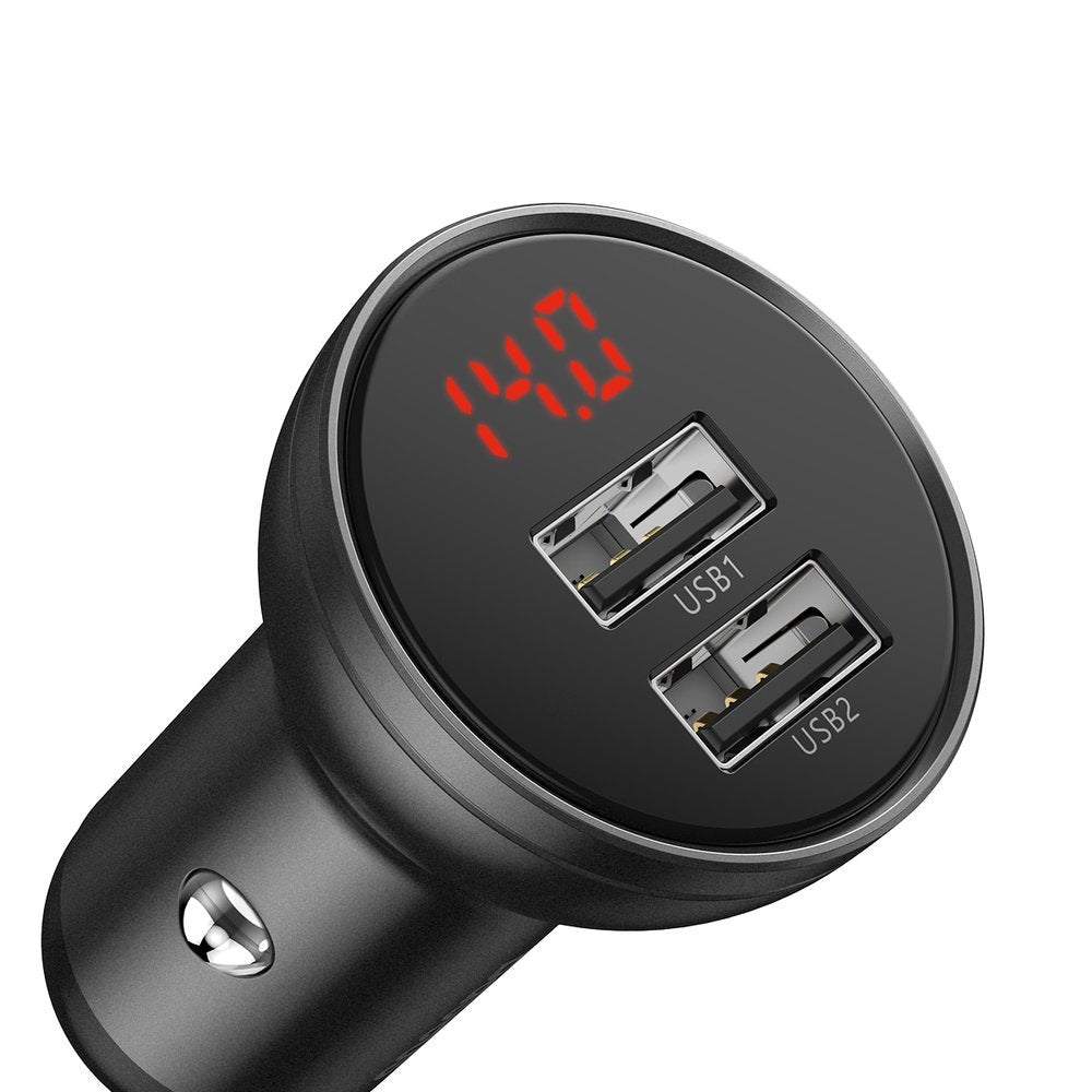 Billader med Lightning - microUSB - USB-C-kabel Baseus Digital Display, 24W, 2,4A, 2 x USB-A, grå TZCCBX-0G