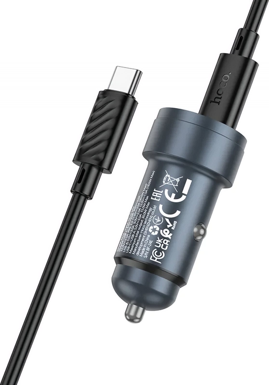 Car Charger with USB-C Cable HOCO Z57A, 30W, 3A, 1 x USB-A - 1 x USB-C, Gray