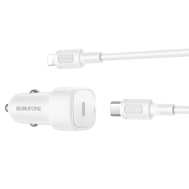 Biloplader med Lightning-kabel Borofone BZ34B Cloud, 20W, 3A, 1 x USB-A - 1 x USB-C, Hvid