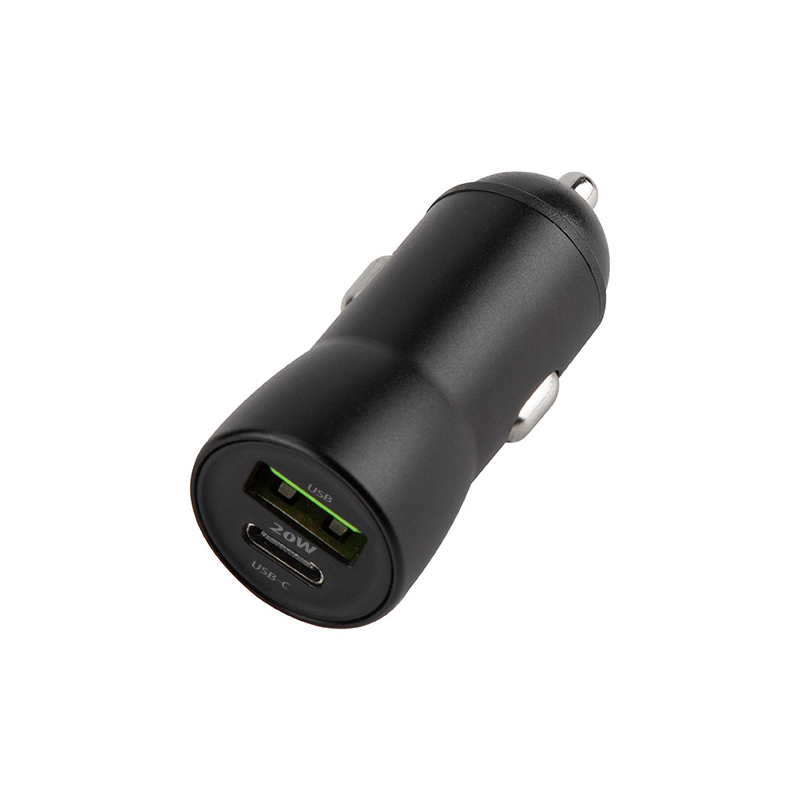 Biloplader med Lightning-kabel MaXlife MXCC-04, 20W, 3A, 1 x USB-A - 1 x USB-C, Sort