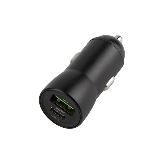 Biloplader med Lightning-kabel MaXlife MXCC-04, 20W, 3A, 1 x USB-A - 1 x USB-C, Sort