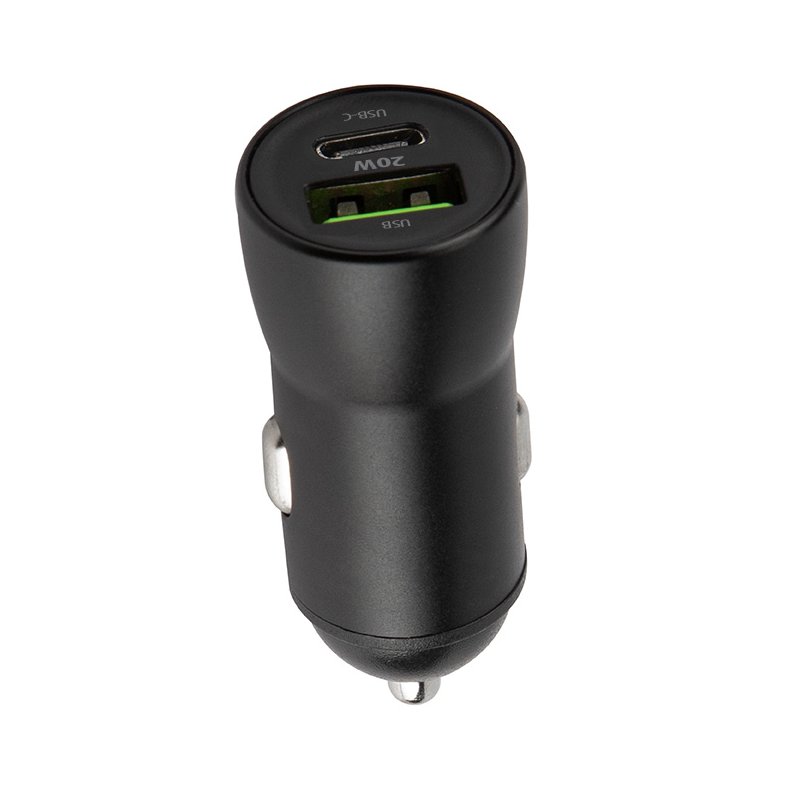 Biloplader med Lightning-kabel MaXlife MXCC-04, 20W, 3A, 1 x USB-A - 1 x USB-C, Sort