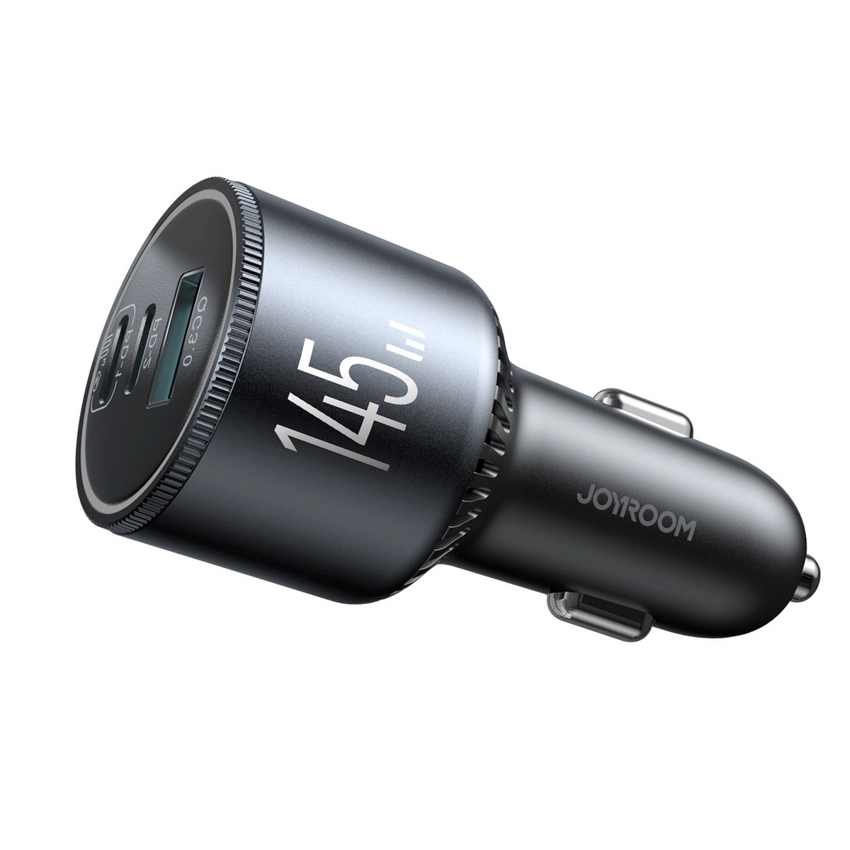 Biloplader med USB-C kabel Joyroom JR-CCN07, 145W, 5A, 1 x USB-A - 2 x USB-C, Grå