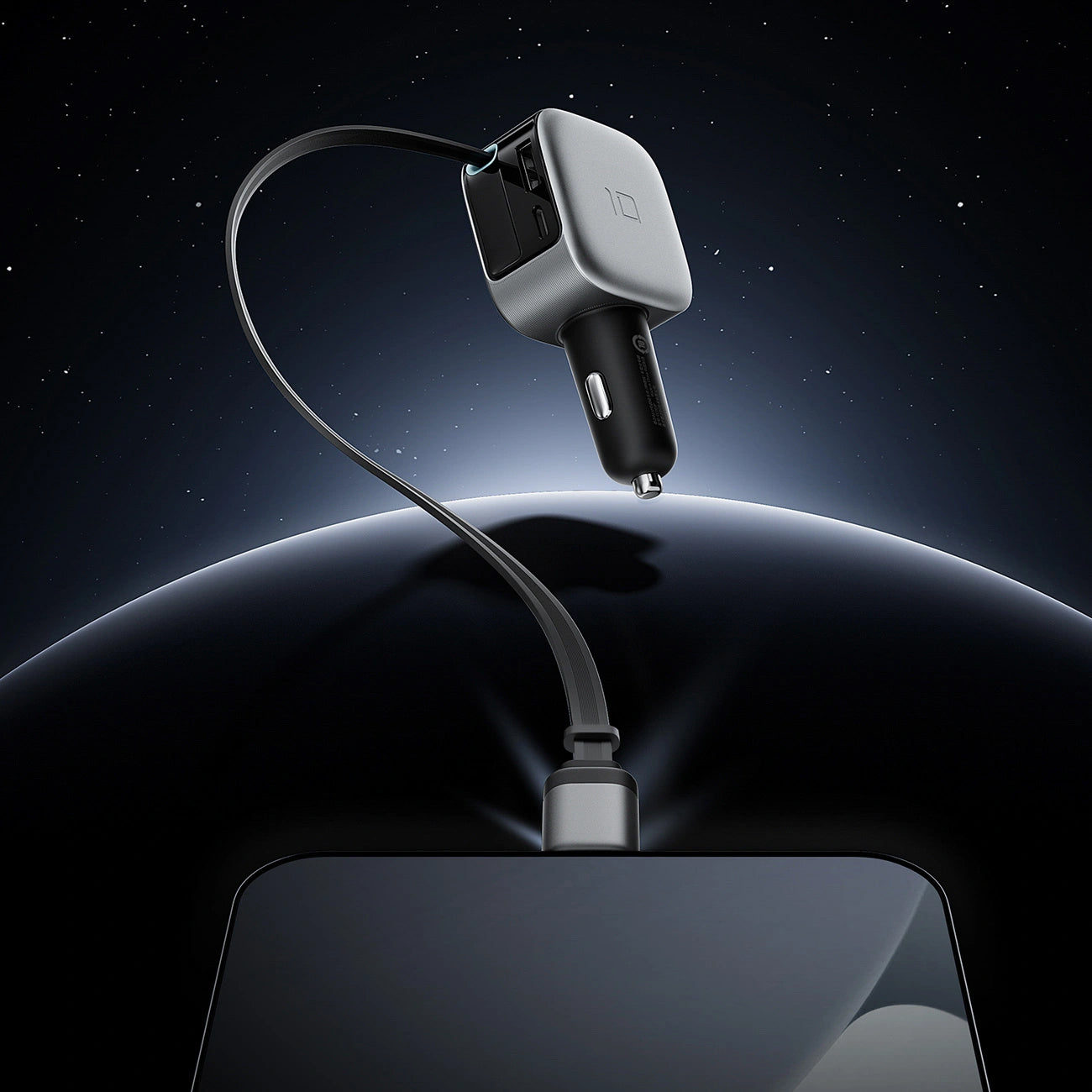 Biloplader med USB-C-kabel Cuktech CC903P Display, 100W, 5A, 1 x USB-A - 1 x USB-C, Grå