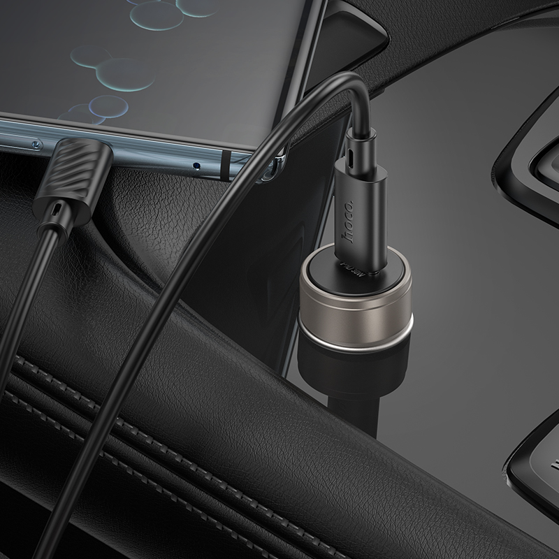 Biloplader med USB-C-kabel HOCO Z57, 30W, 3A, 1 x USB-C, Grå