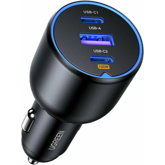 Biloplader med USB-C-kabel UGREEN CD293, 130W, 5A, 1 x USB-A - 2 x USB-C, sort