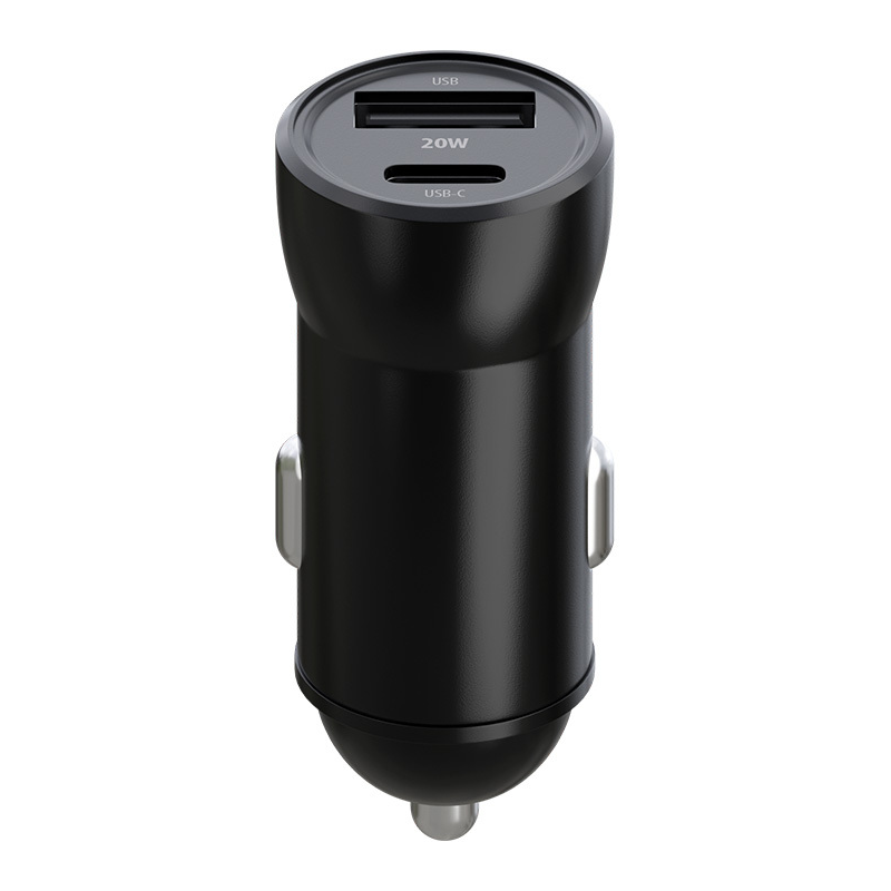 Biloplader med Lightning-kabel MaXlife MXCC-04, 20W, 3A, 1 x USB-A - 1 x USB-C, Sort