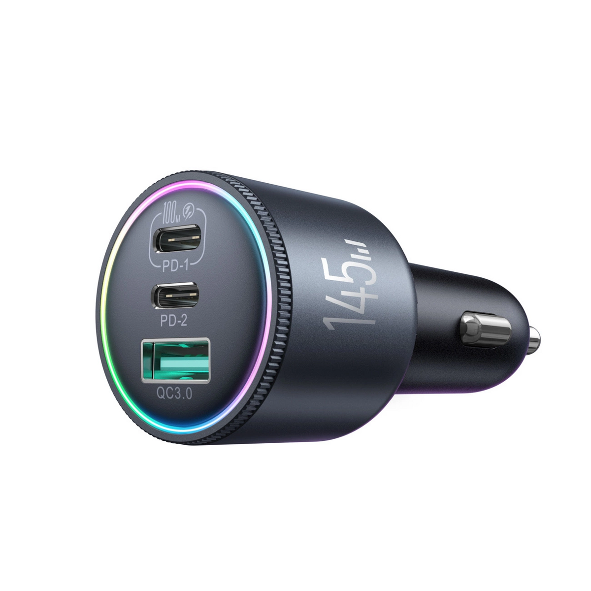 Biloplader med USB-C kabel Joyroom JR-CCN07, 145W, 5A, 1 x USB-A - 2 x USB-C, Grå