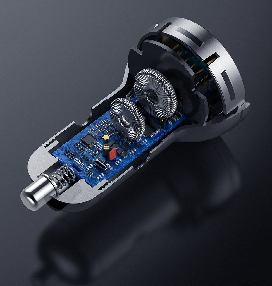 Billader med Lightning - microUSB - USB-C-kabel Baseus Digital Display, 24W, 2,4A, 2 x USB-A, grå TZCCBX-0G